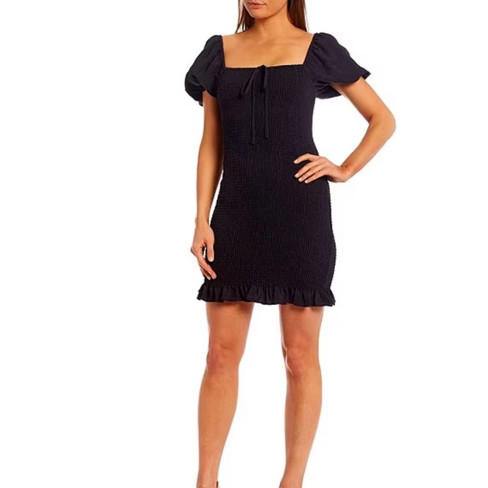 NWT Gianni Bini Alli XL Dark Navy  Square Neck Short Puffed Sleeve Smocked Dress
